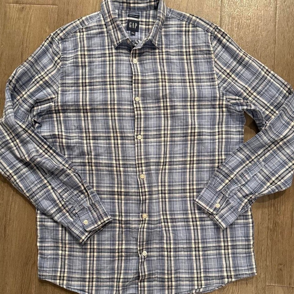 Men's limited edition Gap long sleeve plaid linen button up‎ dress shirt size L